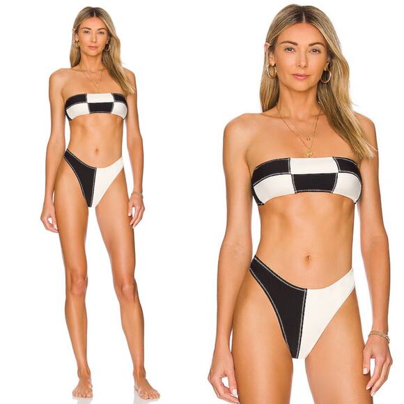 SALE! MATTHEW BRUCH Daria Colorblock High-Cut Checkered Bikini NWT - Picture 7 of 7
